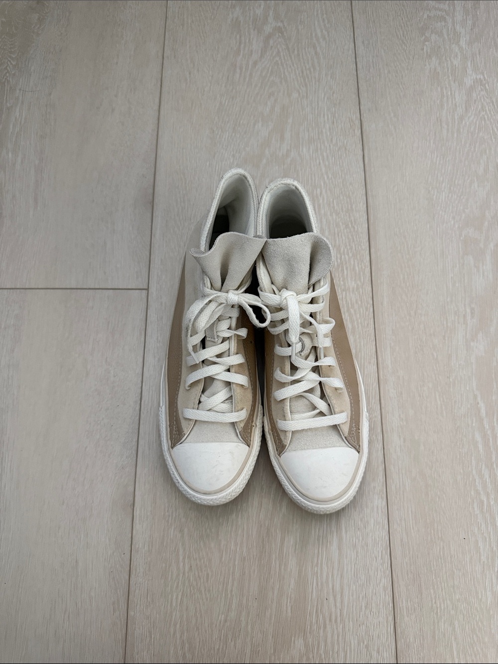 Converse High-Top Sneakers in Cream and Tan